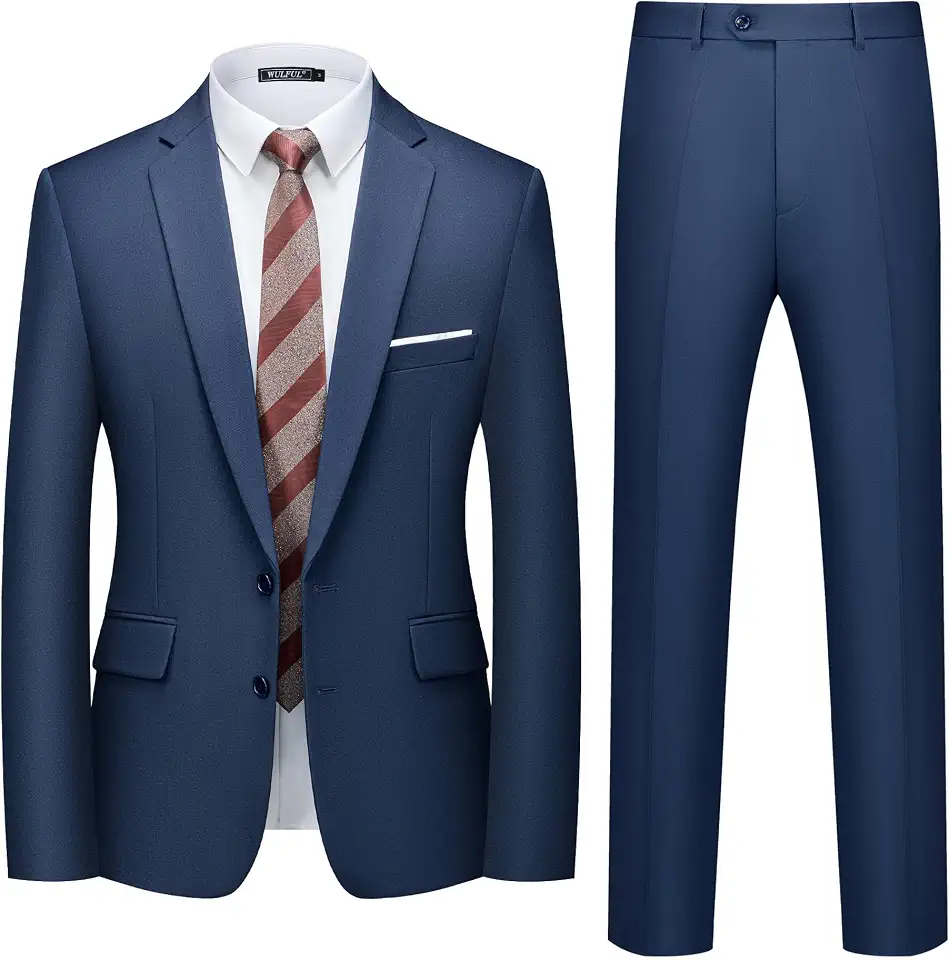 Global Recycled Standard WULFUL Men's 2 Piece Suits Slim Fit Two Button Blazer Jacket Pants Set for Party,Wedding and Business