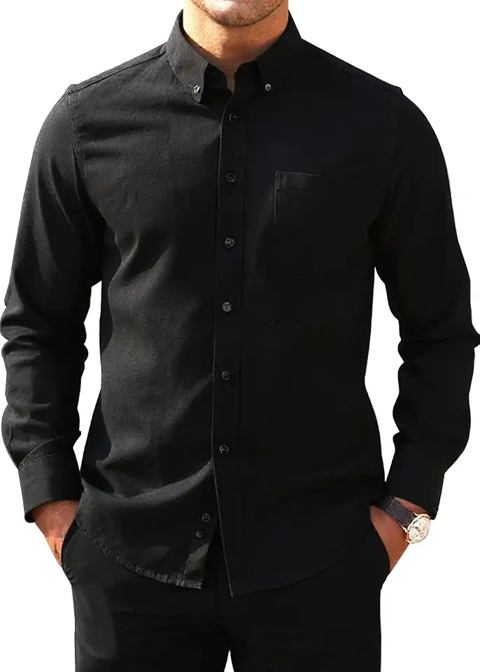 Men's Classic Oxford Shirt Solid Long Sleeve Button Down Casual Woven Shirts with Pocket
