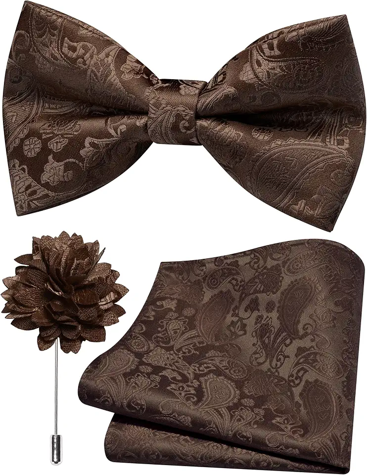 Branduce Paisley Pre-tied Bow Tie and Pocket Square Lapel Pin Set for Men