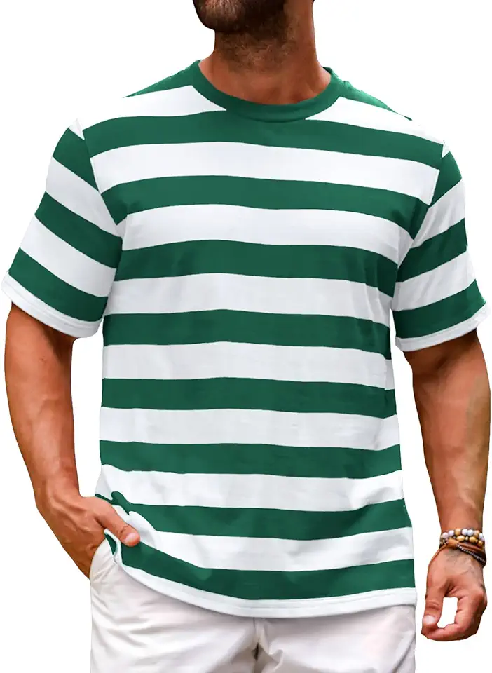 Runcati Mens Short Sleeve T-Shirts Striped Casual Fashion Tees Tops