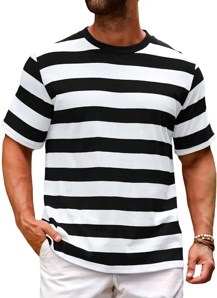 Runcati Mens Short Sleeve T-Shirts Striped Casual Fashion Tees Tops