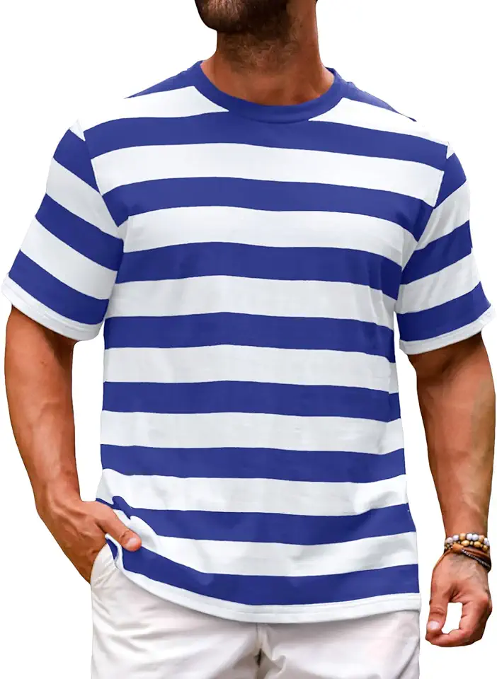 Runcati Mens Short Sleeve T-Shirts Striped Casual Fashion Tees Tops
