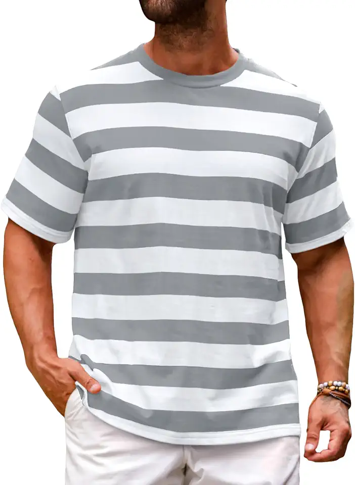 Runcati Mens Short Sleeve T-Shirts Striped Casual Fashion Tees Tops