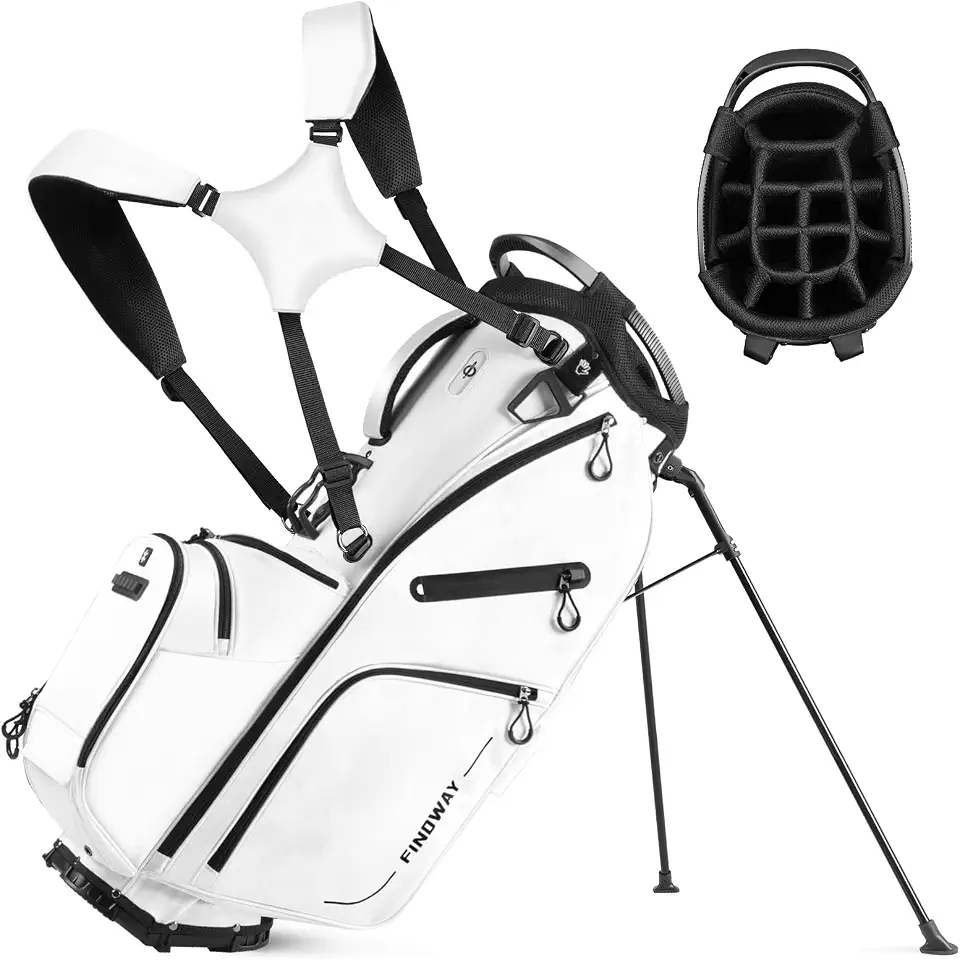 Global Recycled Standard Findway 14 Way Golf Stand Bag, Lightweight Golf Bag with Stand for Men Women, Golf Club Carry Bag with Dual Strap, Rain Cover, Multiple Pockets, Golf Ball Holder