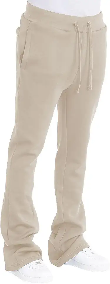 WEIV GEAR Men's Cotton Tech Fleece Sweatpants Open Bottom with Pockets Drawstring Stacked Flared Sweatpants