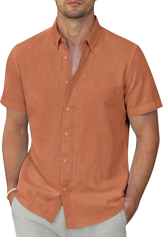 Global Recycled Standard Lion Nardo Linen Shirts for Men Short Sleeve Collar Button Down Shirts Linen Dress Shirts Untucked Shirts Beach Summer Shirts