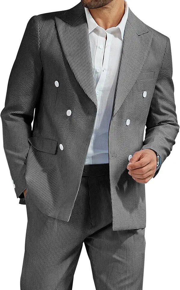 High-End Suits Men's Striped Seersucker Suits Wedding Tuxedo Summer Suits