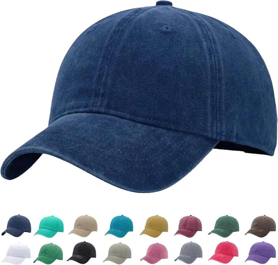 Vintage Washed Baseball Cap | Fits XL/XXL Heads | One Size | Adjustable Golf Dad Hat Gift | Cotton Ball Caps for Men Women