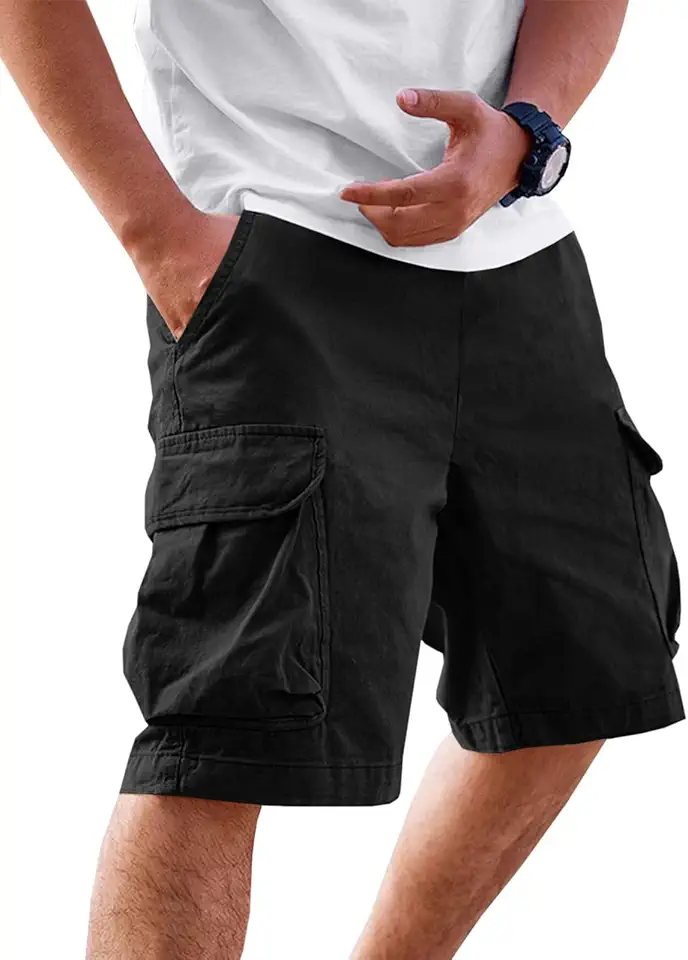 Runcati Mens Cargo Shorts Casual Cotton Drawstring Chino Twill Outdoor Pant