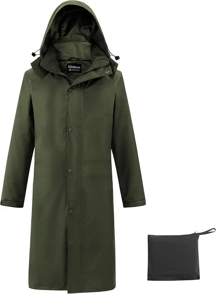 Ubon Long Rain Coats for Men Waterproof Raincoat Hooded Rain Jacket