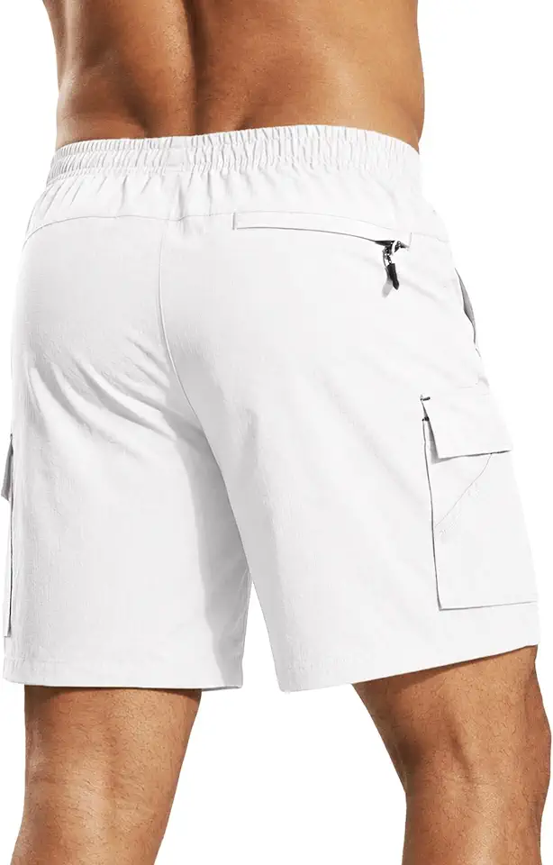 Men's Off White Nylon Cargo Shorts