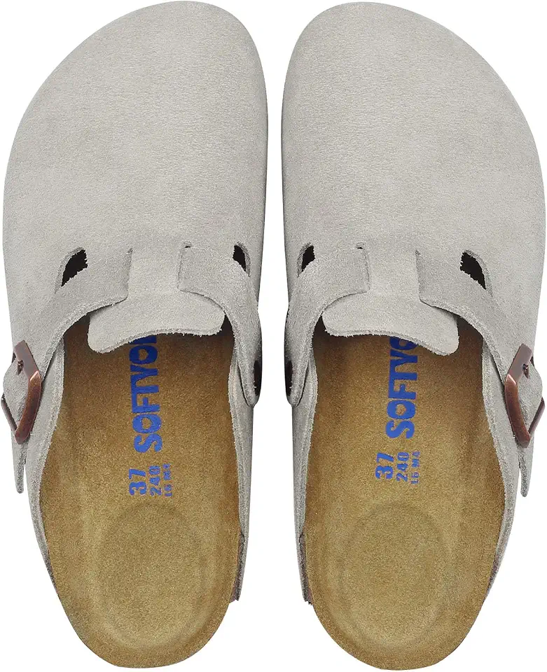 SOFTYOHO Clogs for Women Men, Mules with Arch Support and Adjustable Buckle, Suede Leather Cork Footbed Potato Shoes