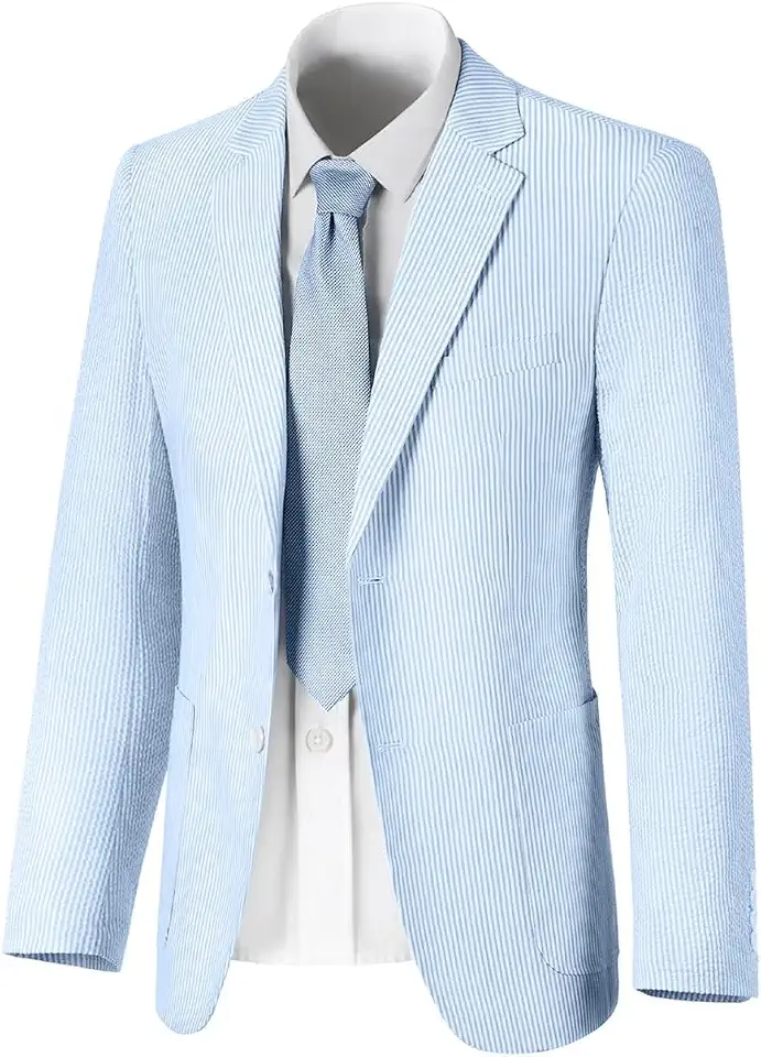 Men's Blue White Striped Seersucker Suit