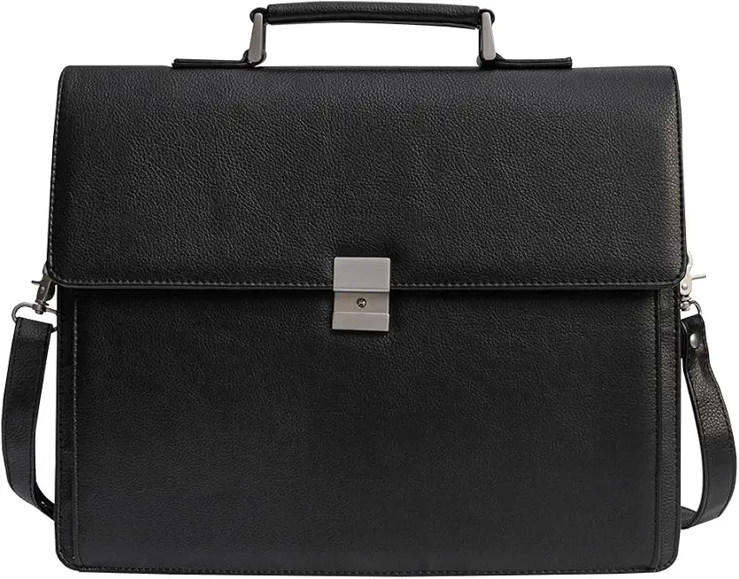 Men's Black Leather Slim Briefcase