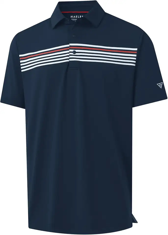 M MAELREG Mens Golf Shirts Short Sleeve Chest Print Stripe Moisture Wicking Dry Fit Casual Collared Mens Polo Shirts