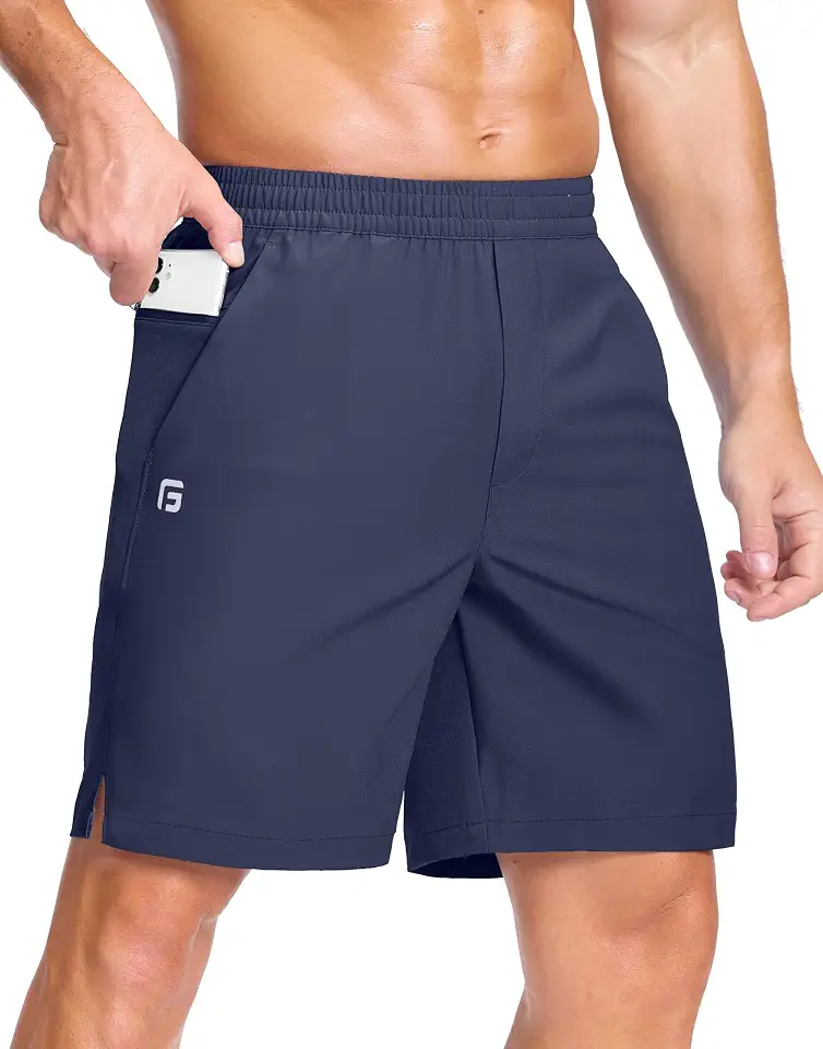 GGJ Men's Lightweight Athletic Shorts with 2 Zipper Pockets 7"/9"/5" Gym Workout Running Quick Dry Tennis Shorts for Men