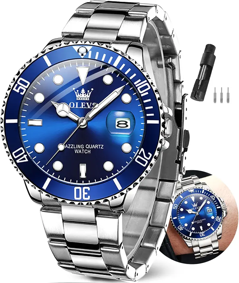 OLEVS Luxury Watches for Men Dress Big Face Stainless Steel Analog Quartz