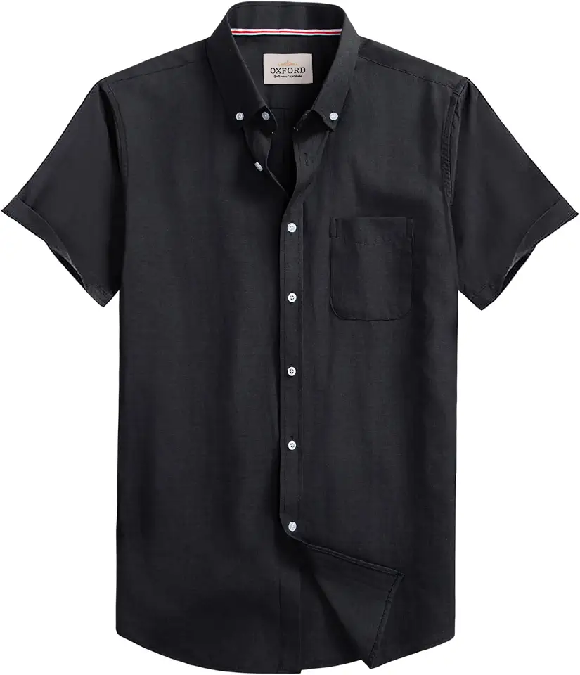 Mens Oxford Shirt Short Sleeve Regular Fit Casual Button Down Shirt with Pocket