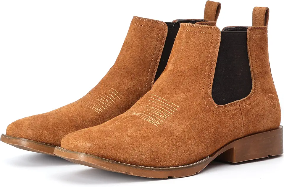 IUV Suede Chelsea Cowboy Boots for Men Western Ankle Boots Casual Dress