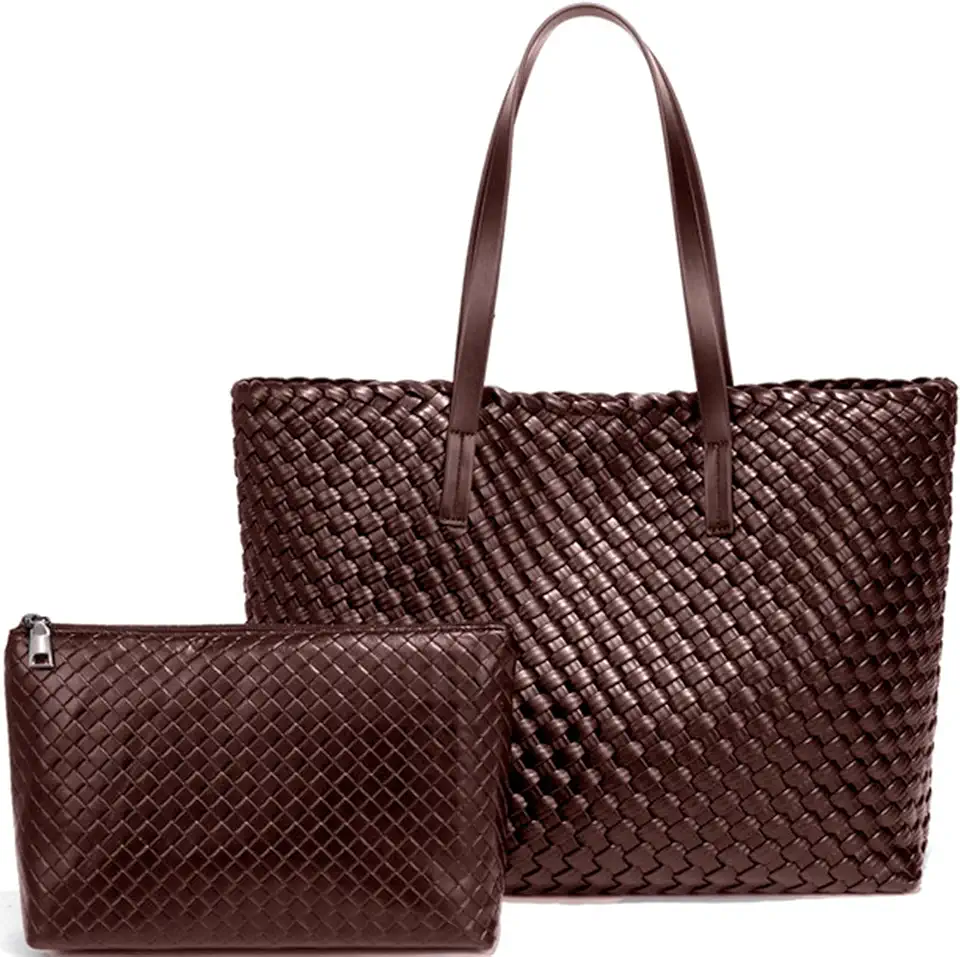 Large Capacity Shoulder Handbag Woven Hobo Slouchy Bags Tote Bag with Matching Pouch Travel Lightweight