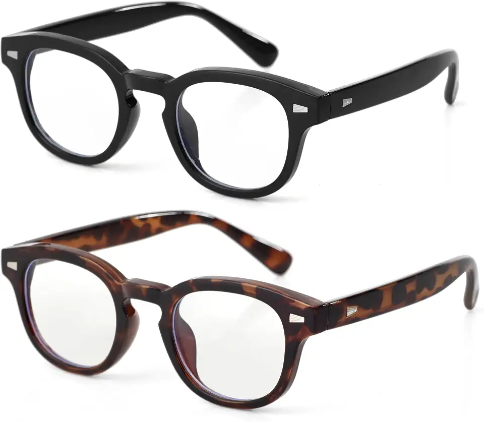 Onrtry Round Blue Light Glasses for Women Men Small Thick Frame Eyeglasses Non Prescription Glasses Clear lens Eyewear 2 Pack