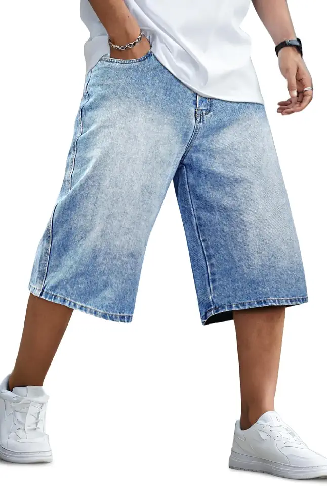Global Recycled Standard GINGTTO Mens Baggy Jean Shorts Long Denim Jorts Below Knee 14 Inch Inseam