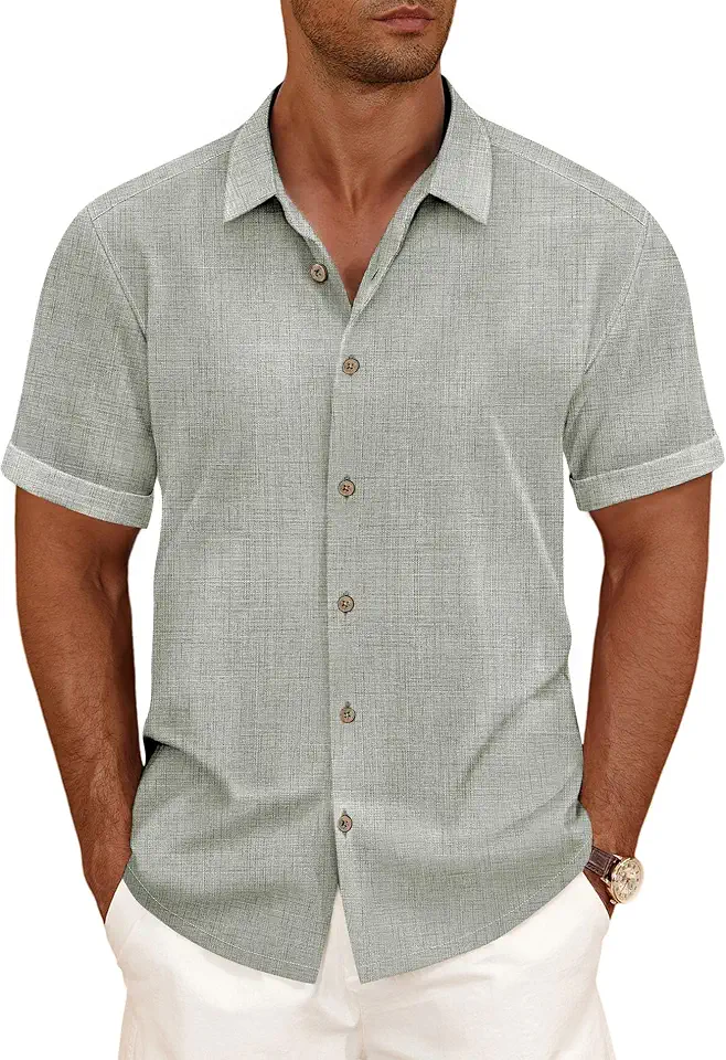 Men's Sage Green Linen Camp Collar Shirt