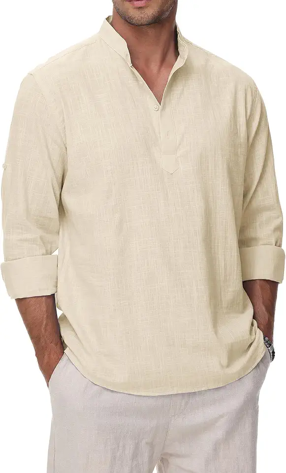 Cotton Linen Shirts for Men Casual Beach Hawaiian Tops