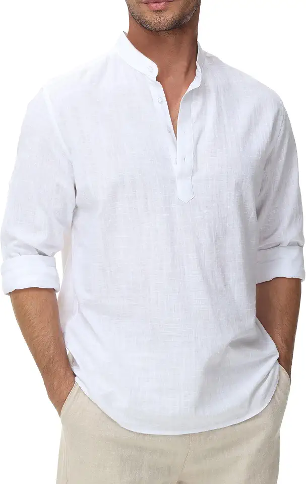 Cotton Linen Shirts for Men Casual Beach Hawaiian Tops