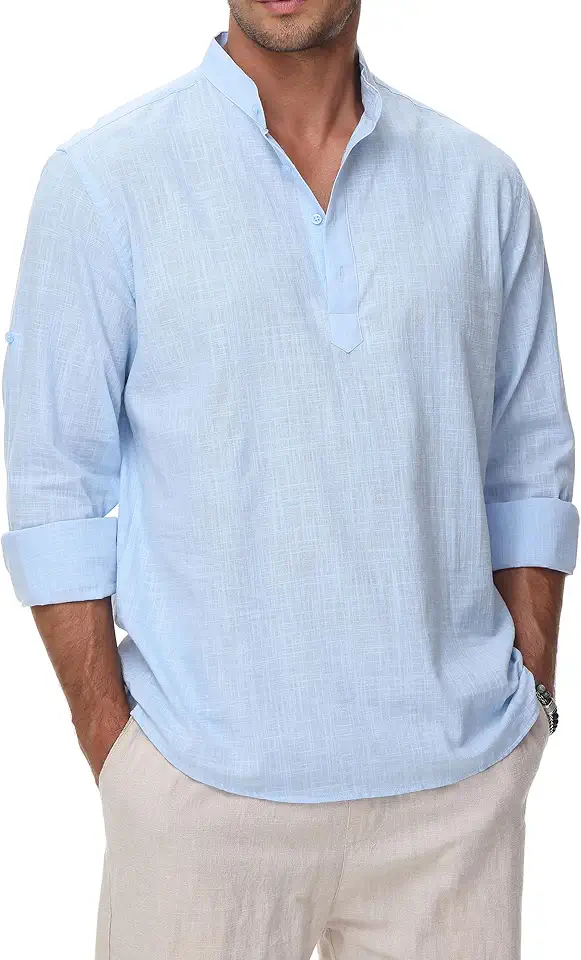 Cotton Linen Shirts for Men Casual Beach Hawaiian Tops