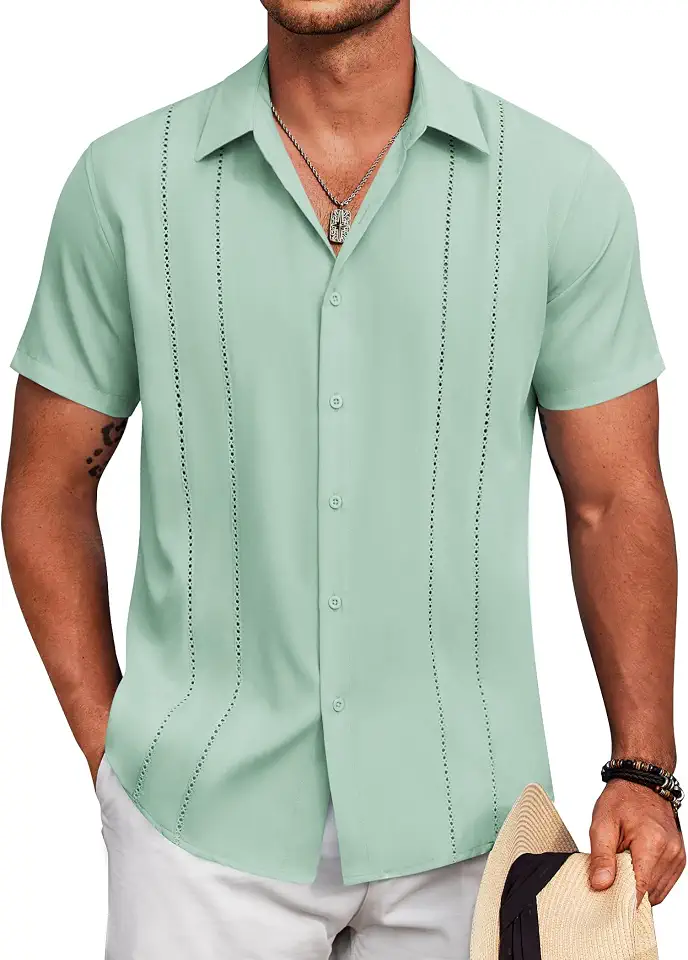 Global Recycled Standard COOFANDY Mens Cuban Guayabera Shirt Short Sleeve Button Down Shirts Summer Beach Vacation Shirts