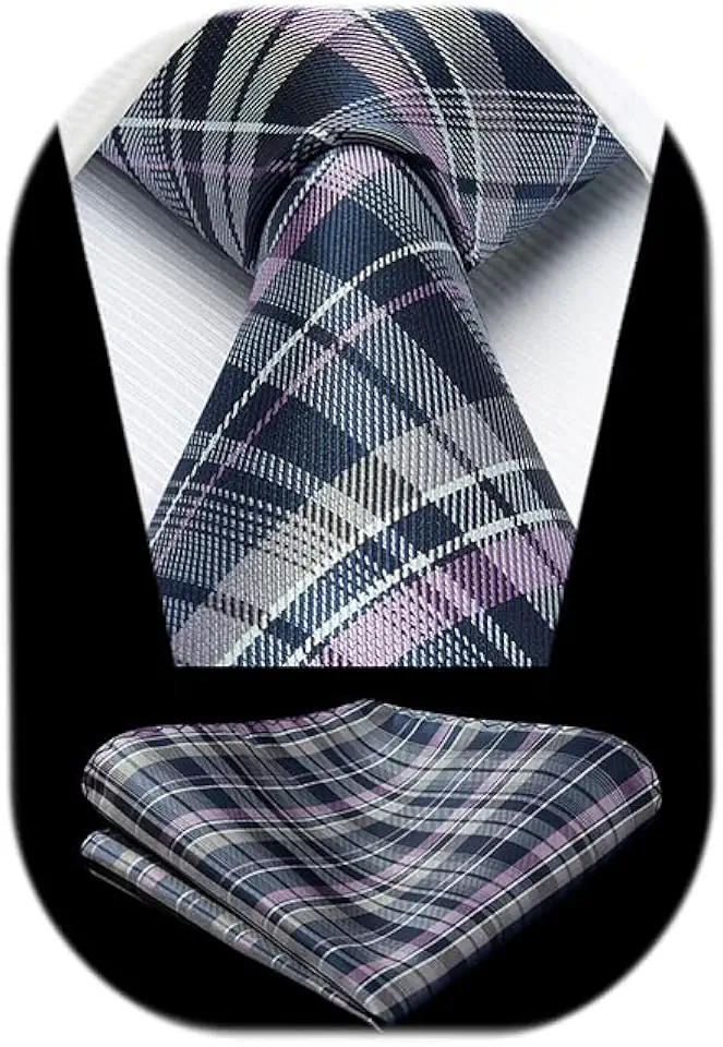 HISDERN Ties for Men Solid Houndstooth Neckties Handkerchief Formal Business Tie & Pocket Square Set Wedding Party