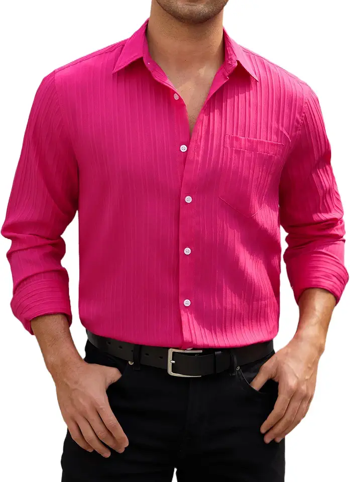Men's Pink Striped Long Sleeve Button Down Shirt