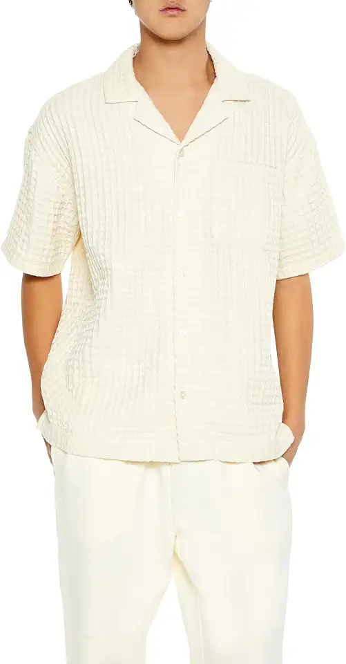 Forever 21 Men's Waffle Knit Cuban Collar Shirt