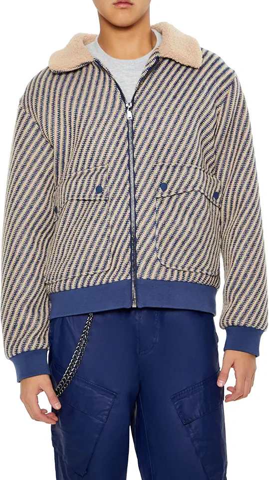 Men's Navy Shearling Collar Deck Jacket