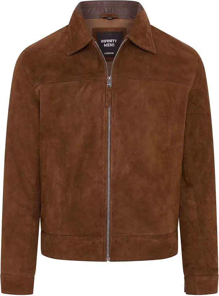 Infinity Leather Mens Classic 100% Genuine Goat Suede Leather Harrington Biker Jacket