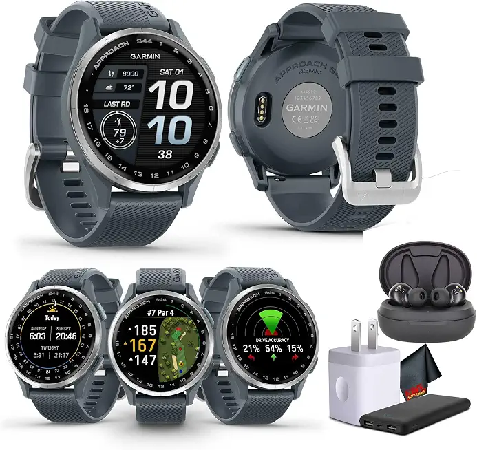 Garmin Approach S44 Essential Golf GPS Watch (Silver/Twilight) Bundle