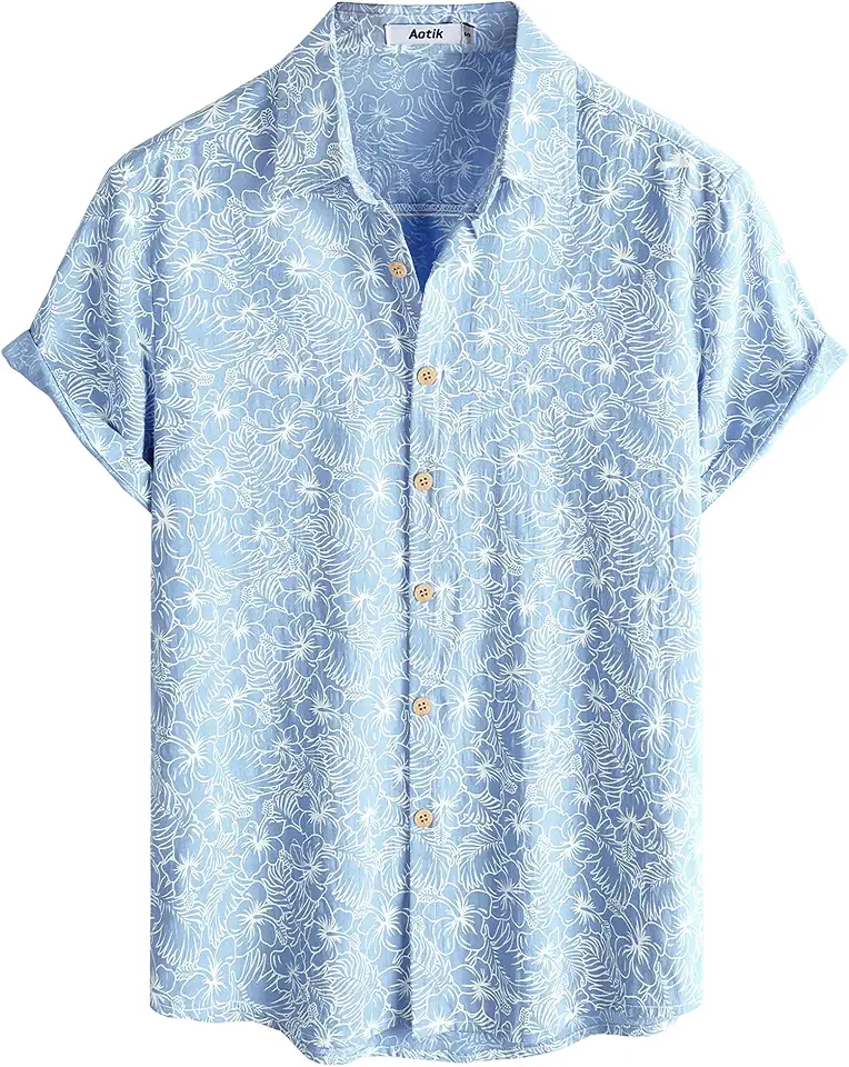 Mens Hawaiian Shirt Short Sleeve Button Down Cotton Floral Shirts Casual Tropical Beach Summer Shirts
