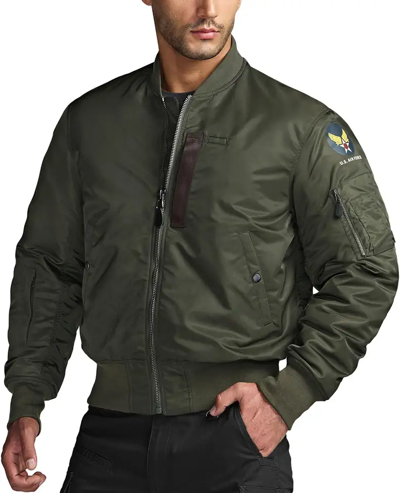 CQR Men's Casual Bomber Jacket, Outdoor Fall/Winter Zip-Up Windbreaker, Water Resistant Padded MA-1 Flight Jacket with Pocket