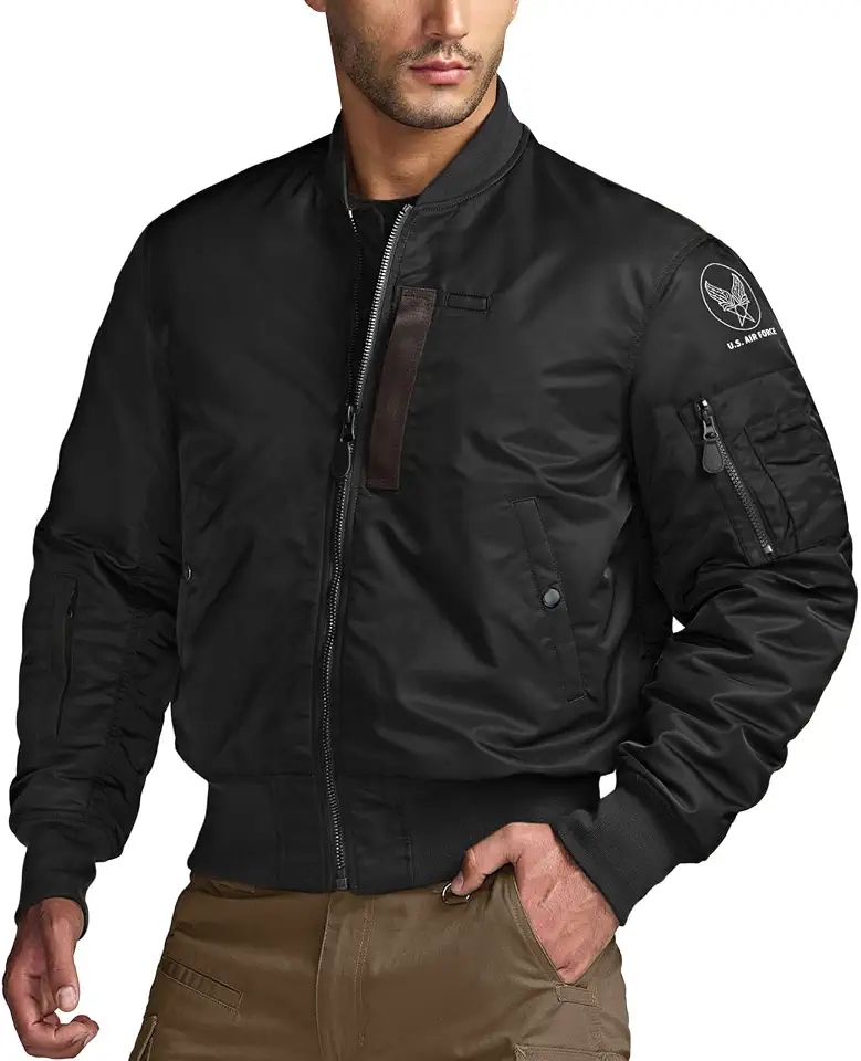 CQR Men's Casual Bomber Jacket, Outdoor Fall/Winter Zip-Up Windbreaker, Water Resistant Padded MA-1 Flight Jacket with Pocket