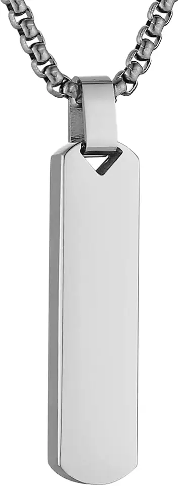 HZMAN Bar Pendant Necklace for Men High Polished Simple Cool Stainless Steel Vertical Cuboid Bar Necklace Jewelry Gift