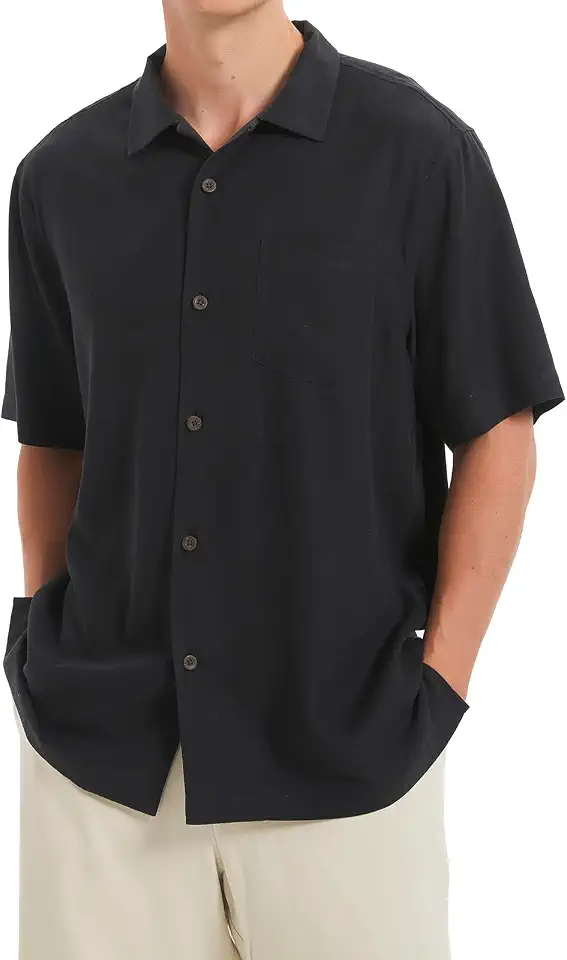 Men's Silk Button Down Shirts Short Sleeve Casual Tropical Holiday Hawaiian Shirts