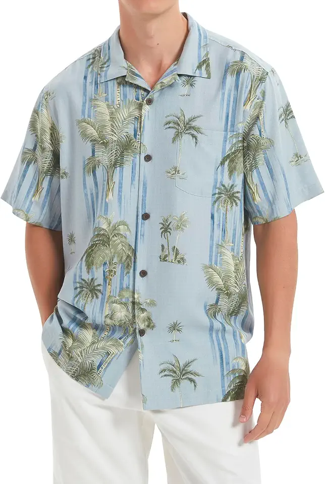 Men's Hawaiian Floral Shirts Silk Short Sleeve Button Down Casual Tropical Beach Holiday Shirts