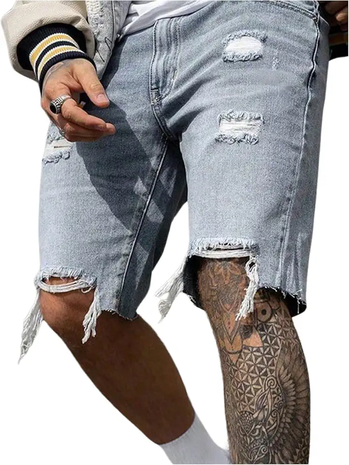 SOLY HUX Men's Ripped Jean Shorts Distressed Summer Denim Shorts