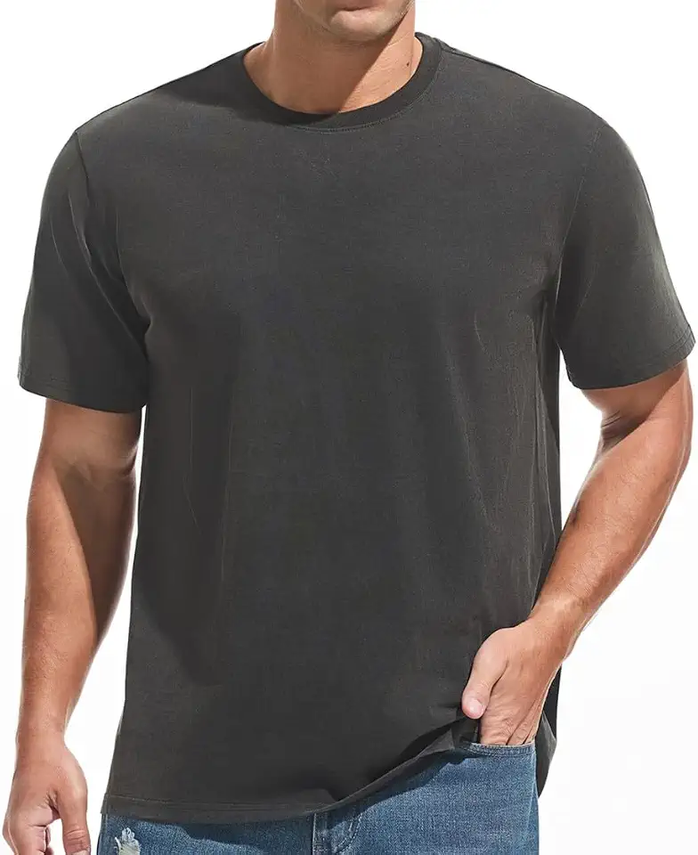 VEIISAR Men's Heavy Weight Crew Neck 100% Cotton T-Shirt - 250g/m² Thick Distressed Washed T-Shirts for Men