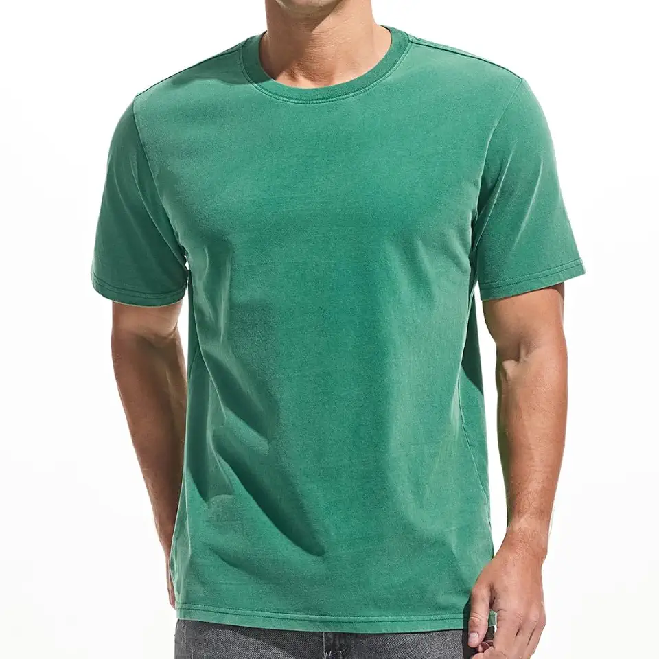 VEIISAR Men's Heavy Weight Crew Neck 100% Cotton T-Shirt - 250g/m² Thick Distressed Washed T-Shirts for Men