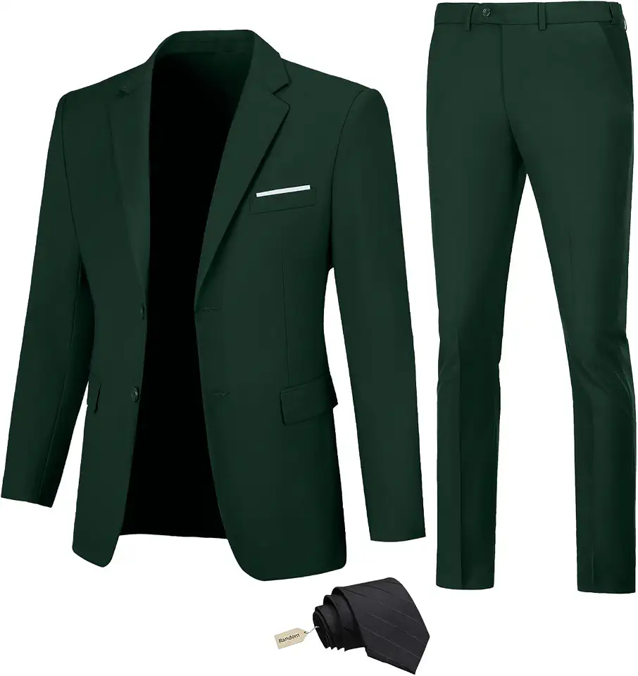 Men Suit Slim Fit 2 Piece Solid 2 Button Business Suits Blazer Wedding Prom Tuxedo for Men Suit Jacket Pants with Tie
