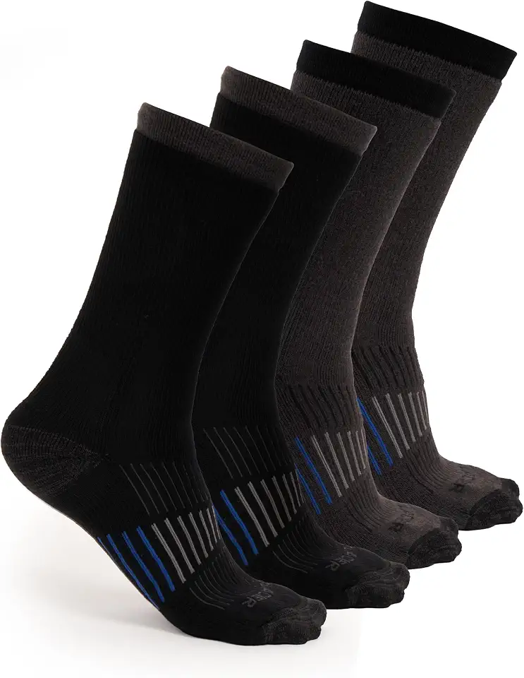 Men's Cushioned Moisture-Wicking Crew Socks (4-Pack) Mid-Weight Work Socks Moisture-Wicking, Arch Support, Fits Sizes 6-12