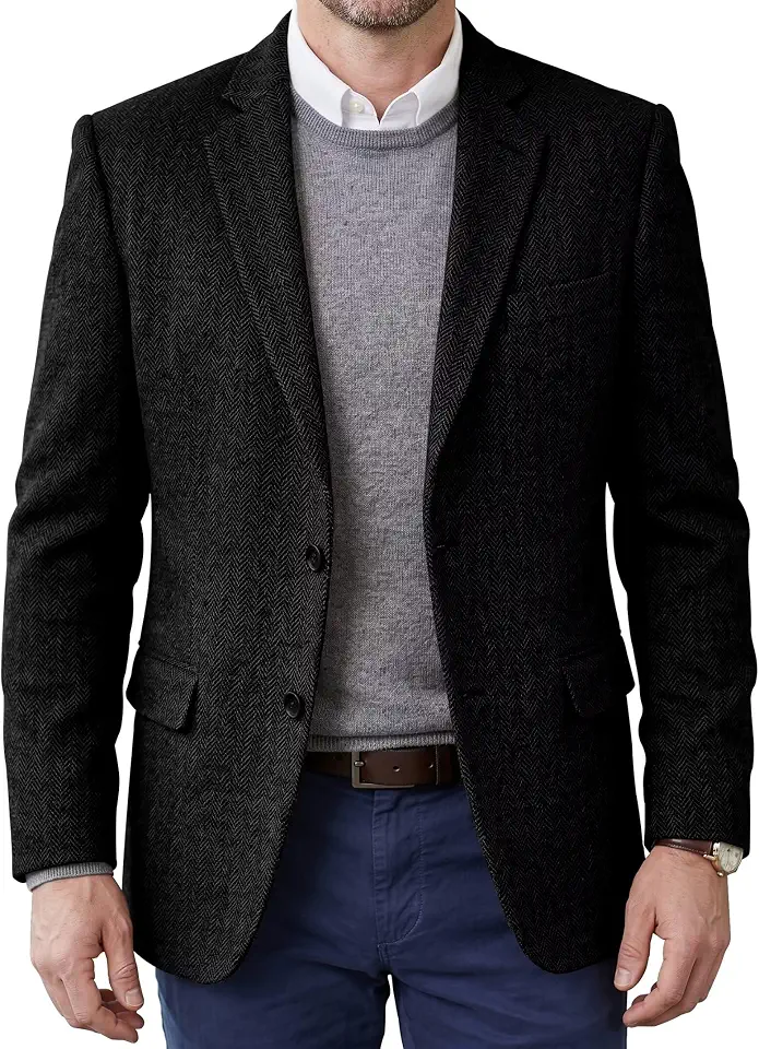 Men's Charcoal Plaid Wool Blazer