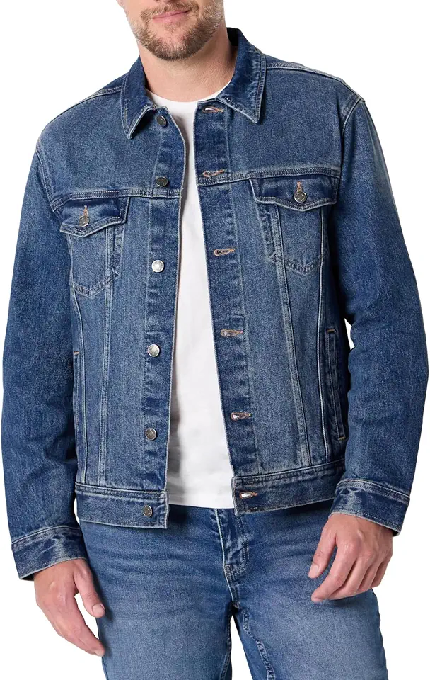 Amazon Essentials Men's Heavyweight Low Stretch Regular-Fit Denim Jacket, Chest Patch Pockets
